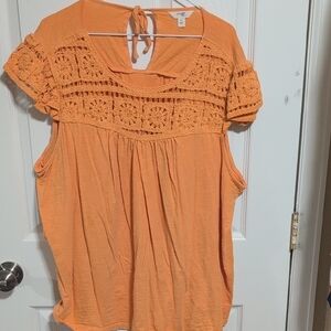 Terra & Sky Orange Crochet Detail Blouse